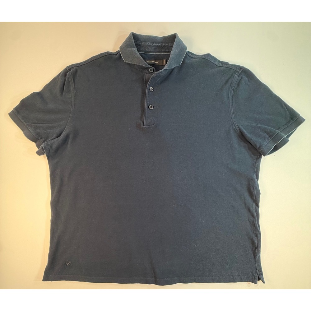 Ermenegildo Zegna Mens Navy Blue Pique Short Sleeve Polo Shirt XL 54